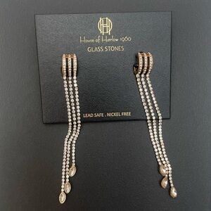 NEW House of Harlow 1960 Gold Tone Glass Stone Long Fancy Dangle Drop Earrings